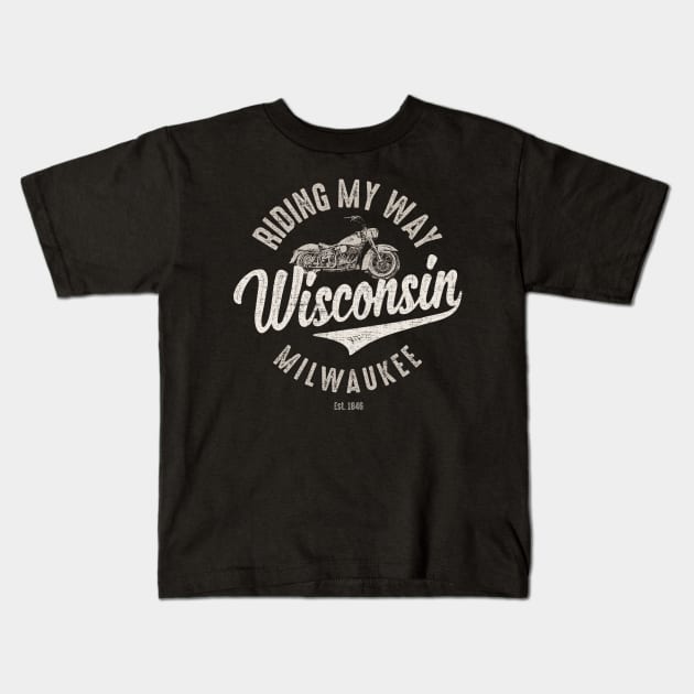 Riding My Way Wisconsin Milwaukee Vintage Kids T-Shirt by Designkix